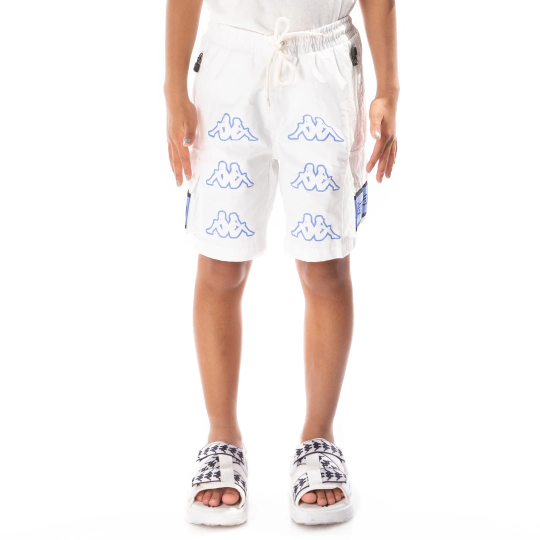 Kappa US Kids Logo Tape Esso Cargo Shorts - White Blue 3 Kappa US Kids Logo Tape Esso Cargo Shorts - White Blue